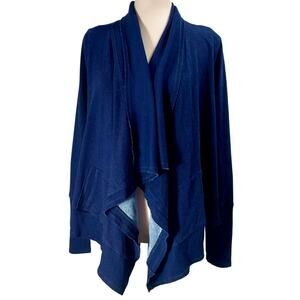 XCVI Navy Blue Mixed Media Knit Waterfall Cardigan Sweater Womens Size Small